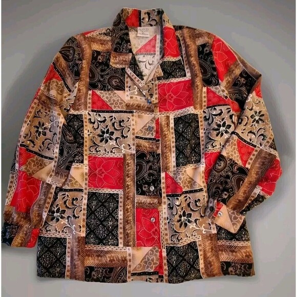 Allison Daley Vtg Art Blouse Size 18W Autumn Floral Button-up Long Sleeve Boho - Picture 12 of 12